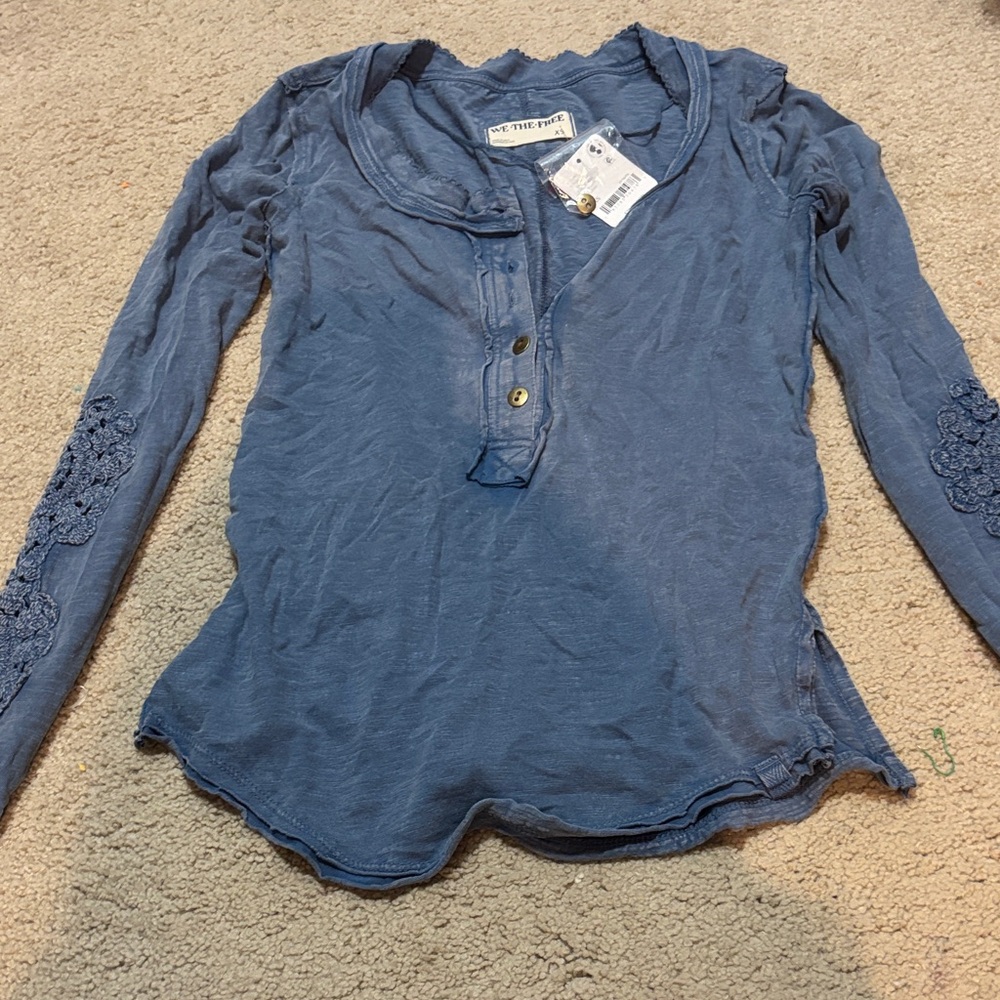 Free People Denim Blue Henley Top